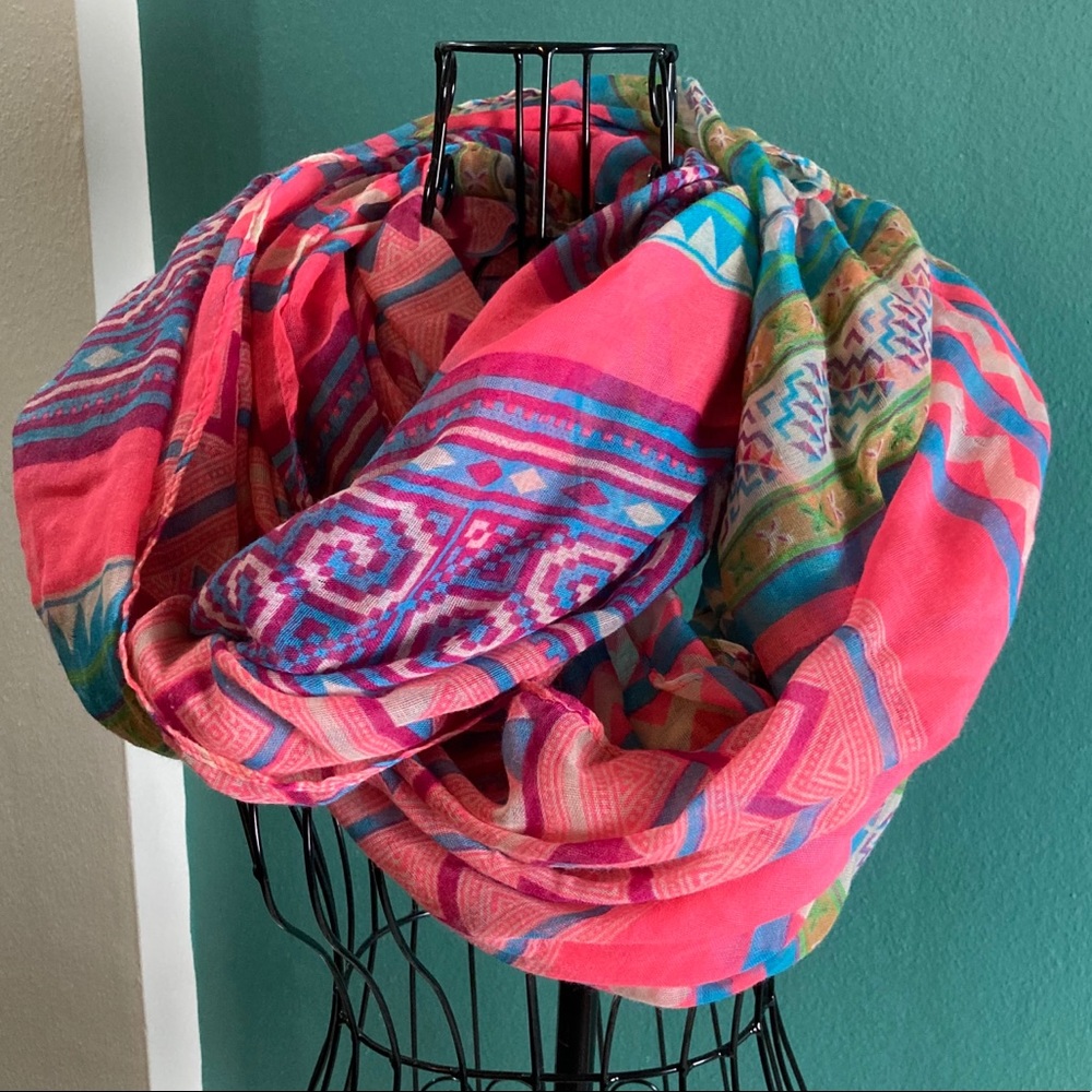 Multi colored print polyester infinity scarf